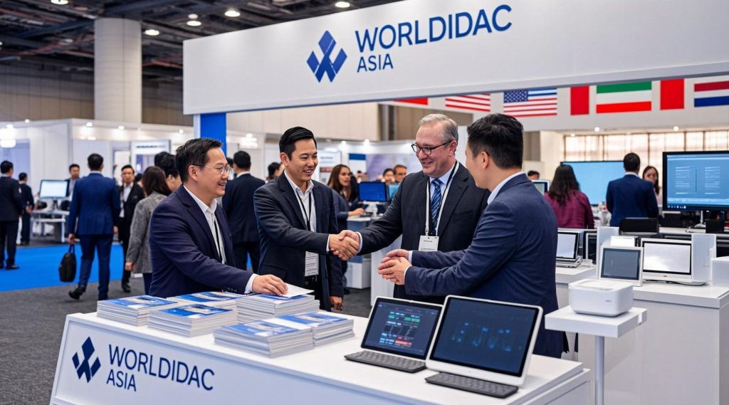 国际商务合作场景，体现展会国际化特色